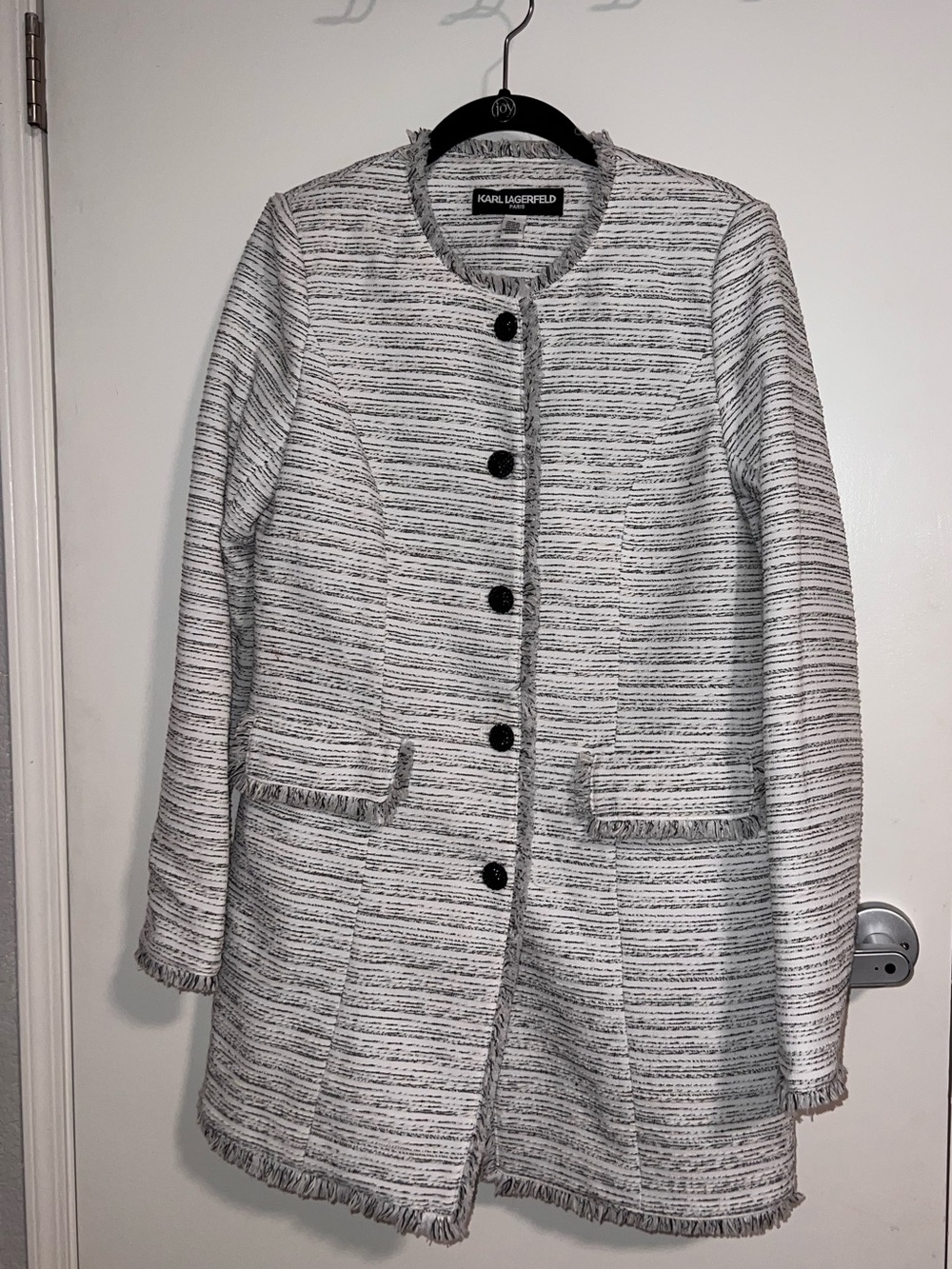 Karl Lagerfeld Women's White & Gray Tweed Pea Coat